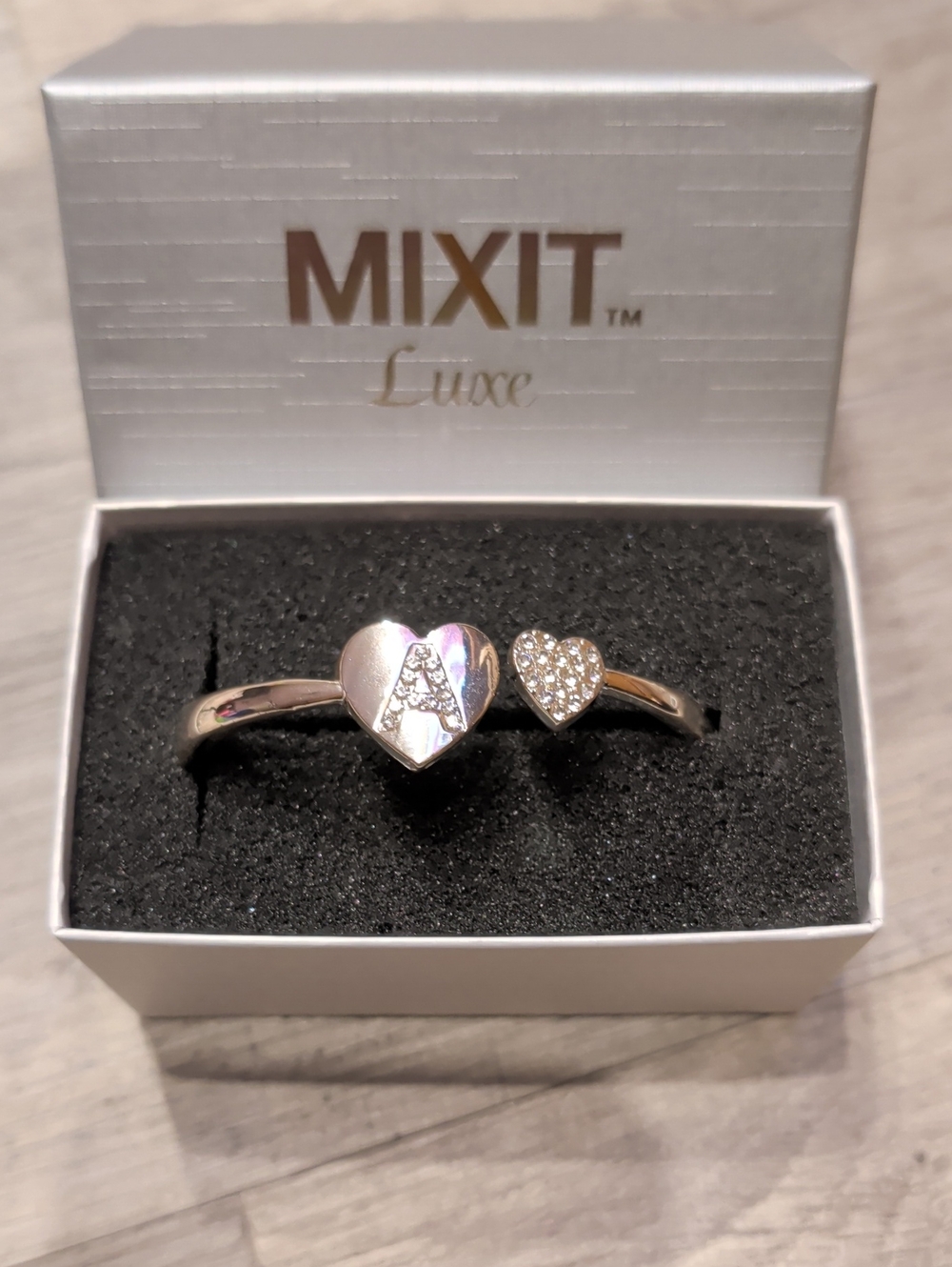 Mixit Silver Heart Initial 'A' Bypass Bracelet with Crystal Accent